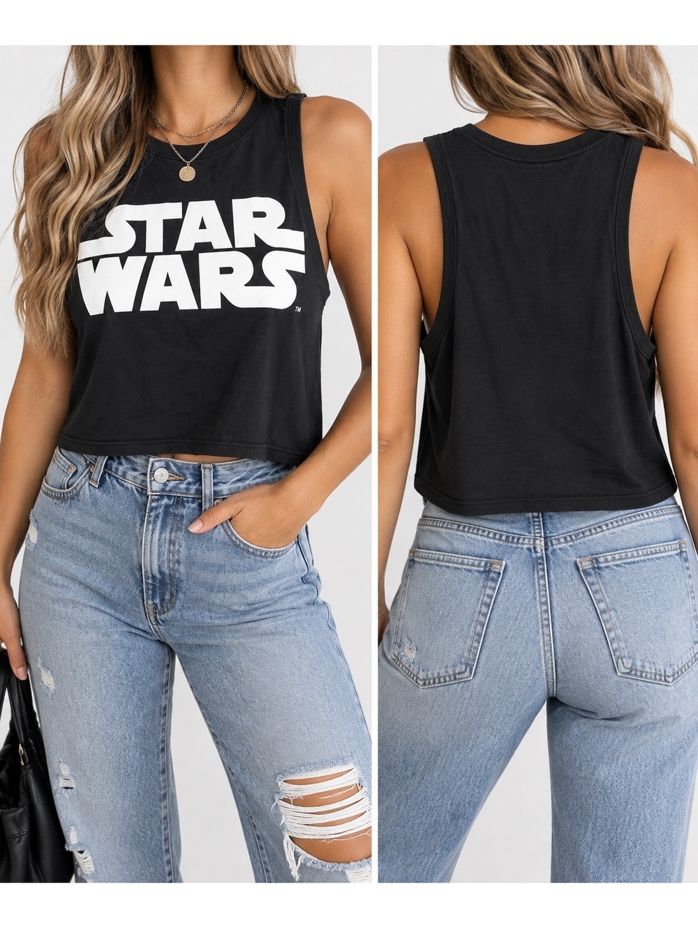 H&M Divided Star Wars Women’s Cropped Muscle Tank Black Graphic Top Size M